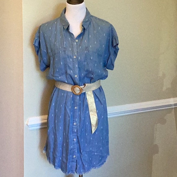 Thread+Supply lyocell blue chambray cap sleeve button front tunic dress size L - Picture 2 of 12